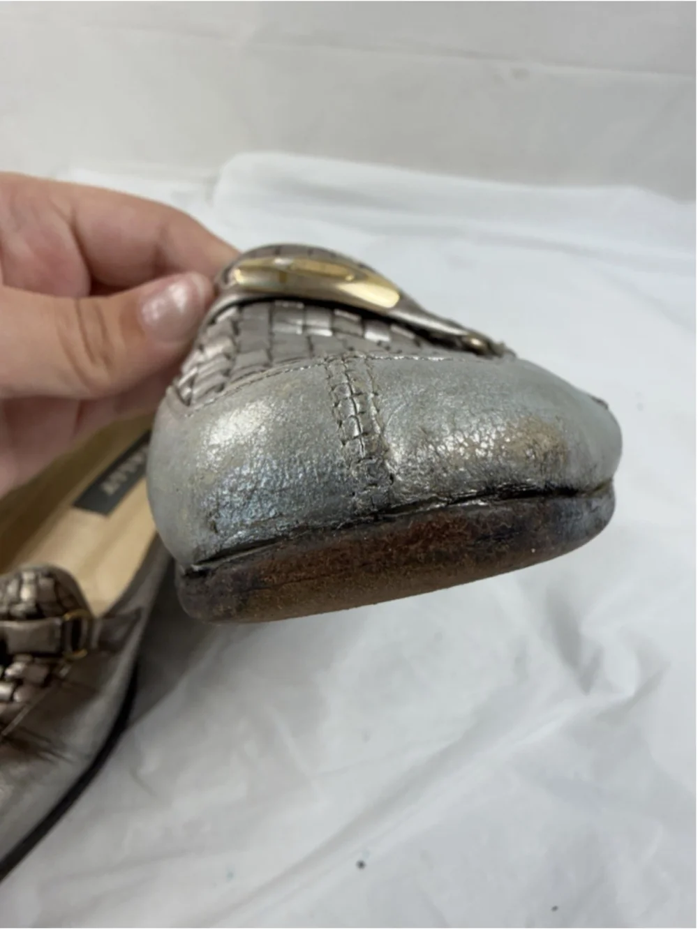 Bally Leather PEWTER Woven Classic Loafers Basketweave Vanessa SZ 6.5 C